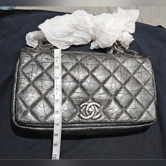 CHANEL Flap Bag Aged Calf Skin Maltese Leather Single Flag Purse Chain Handle - Picture 14 of 17